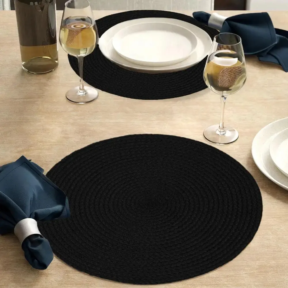 Black Cotton Round Placemat Set Of 2