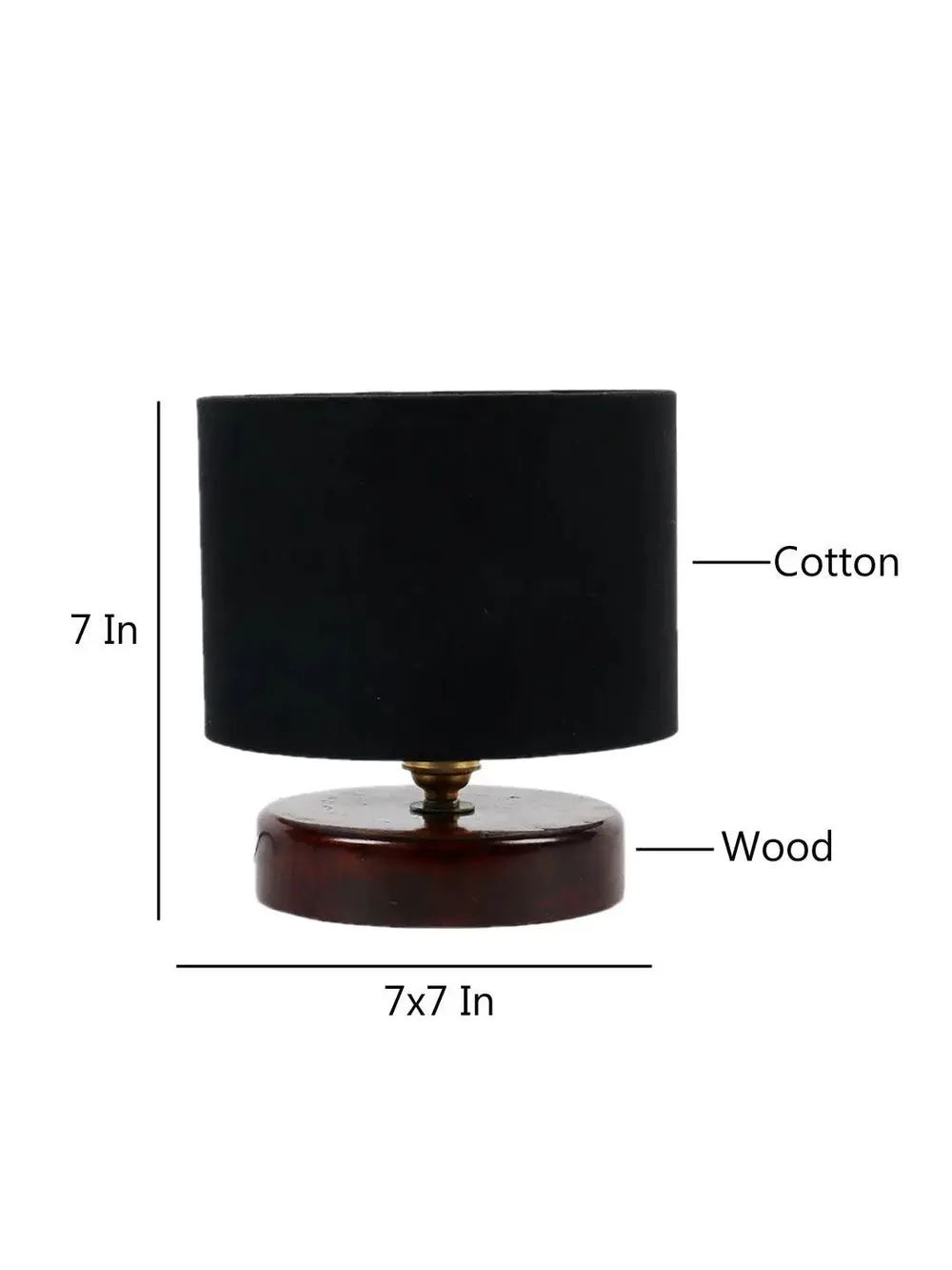 Black Cotton Table Lamp with Brown Wood Base