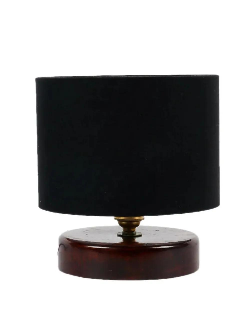 Black Cotton Table Lamp with Brown Wood Base