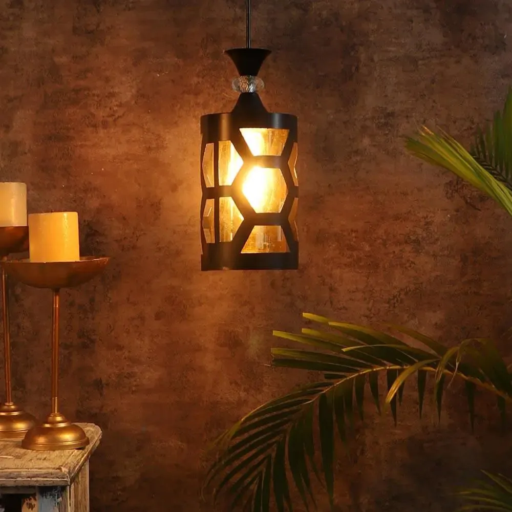 Black Cutting Framed Lustre Glass Ceiling Light