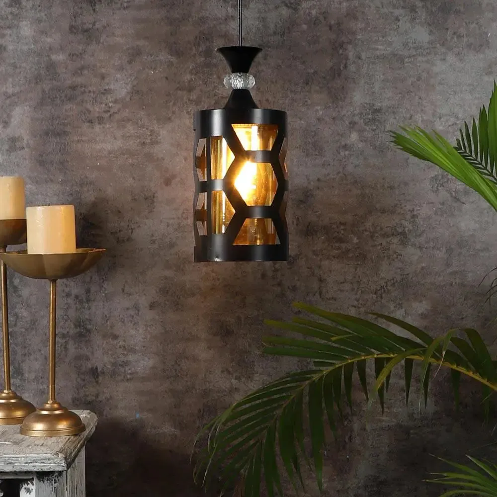 Black Cutting Framed Lustre Glass Ceiling Light