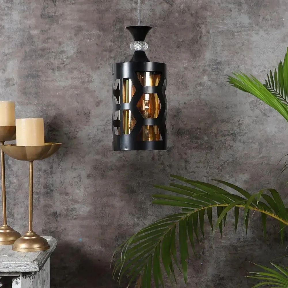Black Cutting Framed Lustre Glass Ceiling Light