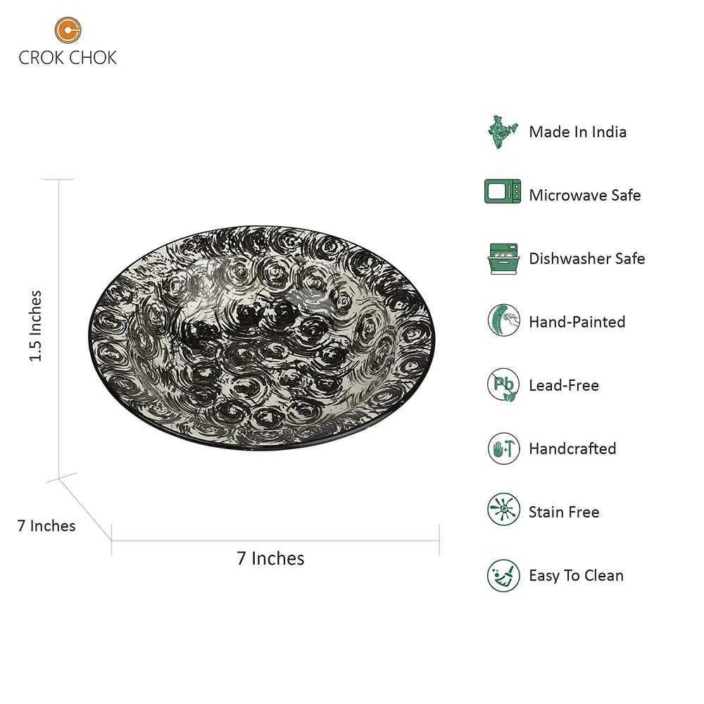 Black Designer Ceramic Hand-Painted Pasta Plate Set Of 2