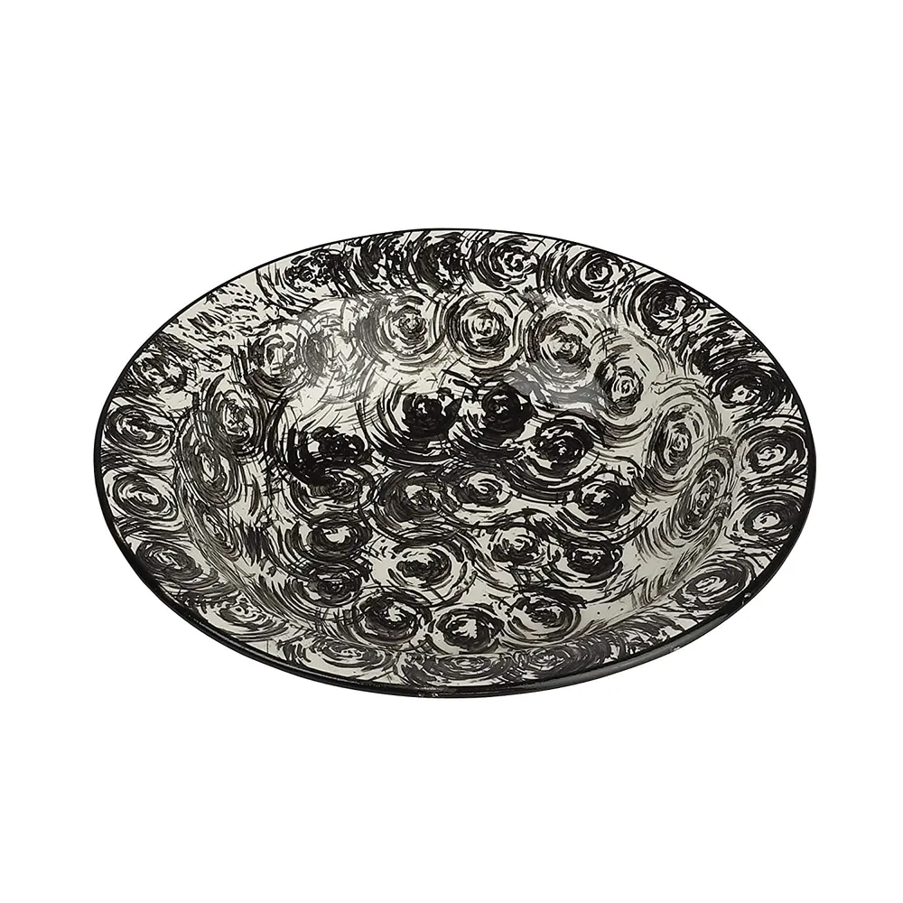 Black Designer Ceramic Hand-Painted Pasta Plate Set Of 2
