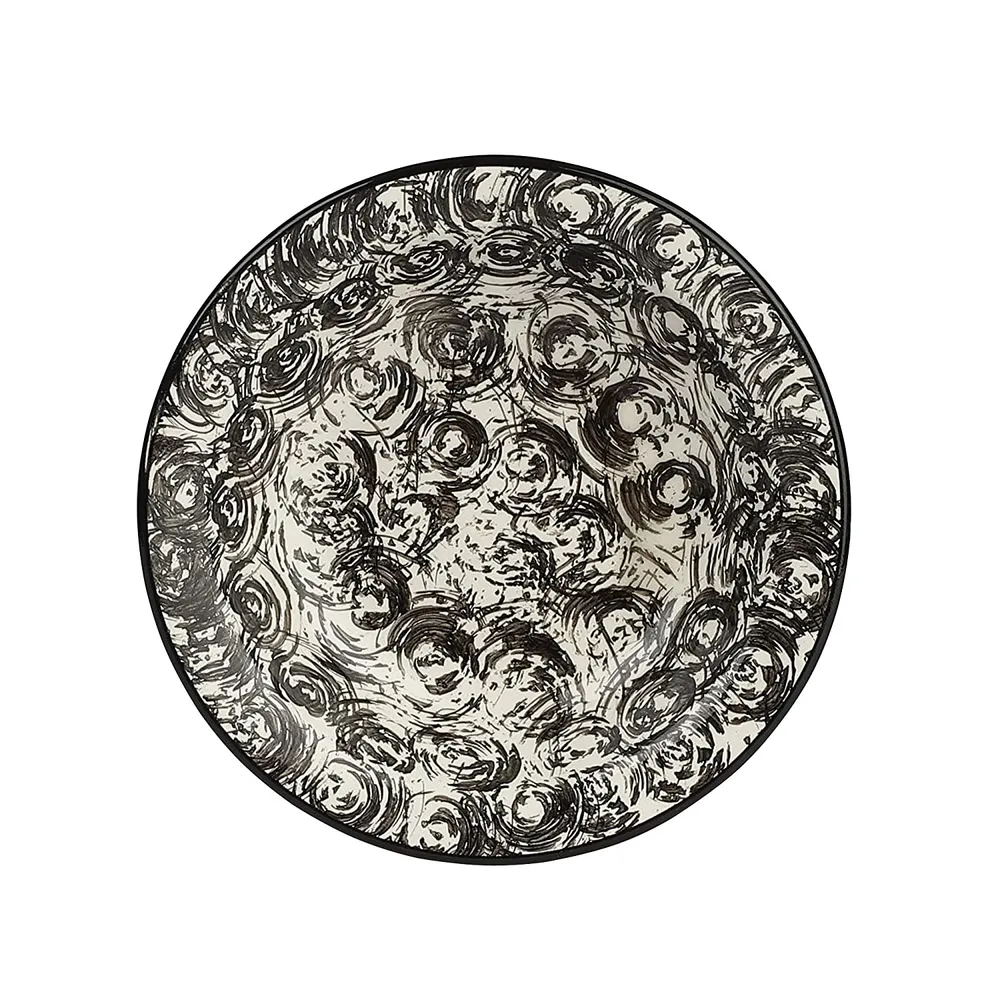 Black Designer Ceramic Hand-Painted Pasta Plate Set Of 2