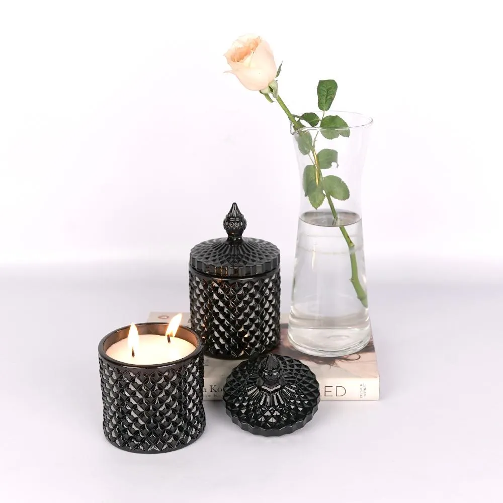 Black Diamond-cut glass Scented Jar- Set of 2