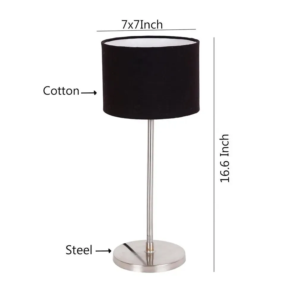 Black Drum Cotton Shade Table Lamp with Steel Base