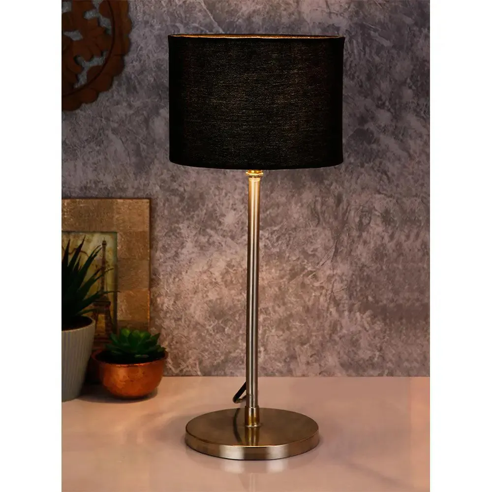 Black Drum Cotton Shade Table Lamp with Steel Base