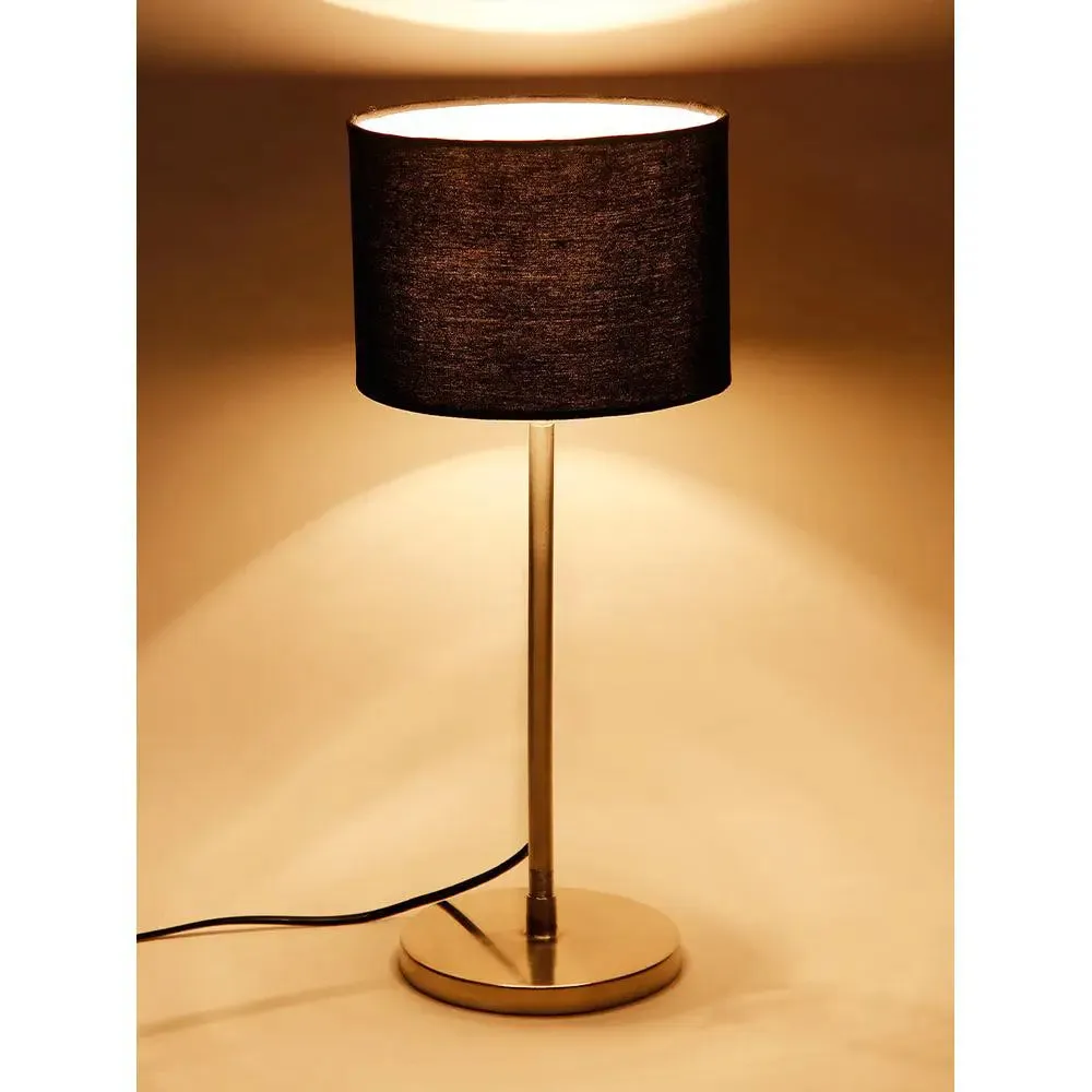 Black Drum Cotton Shade Table Lamp with Steel Base