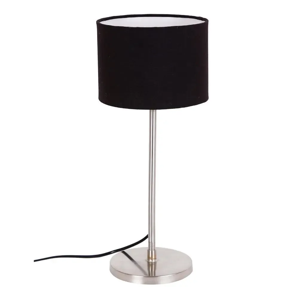 Black Drum Cotton Shade Table Lamp with Steel Base