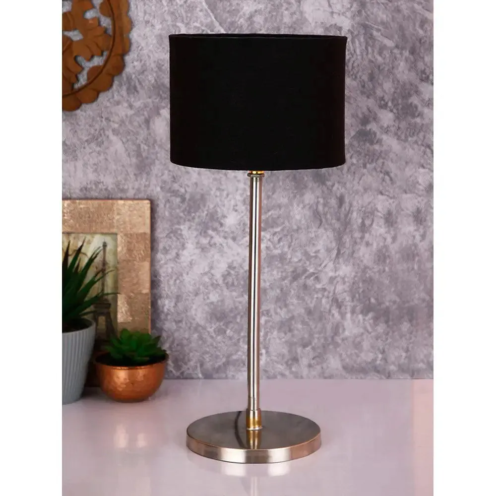 Black Drum Cotton Shade Table Lamp with Steel Base