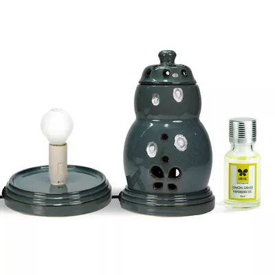 Black Electric Vaporizer With 15 ml Aroma Oil (Lemon Grass / Lavender / Jasmine / Apple Cinnamon / Sandalwood /Amber Rose)