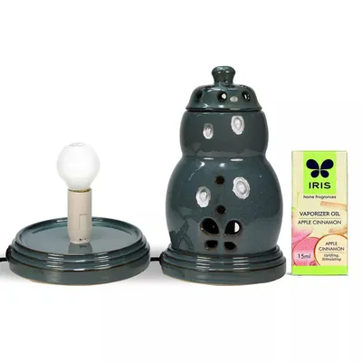 Black Electric Vaporizer With 15 ml Aroma Oil (Lemon Grass / Lavender / Jasmine / Apple Cinnamon / Sandalwood /Amber Rose)