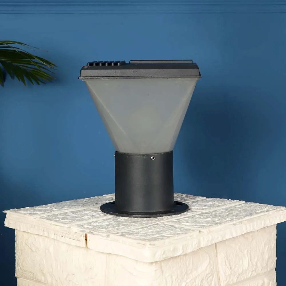 Black Framed Bright White Conical Outdoor Gate Light Single Piece