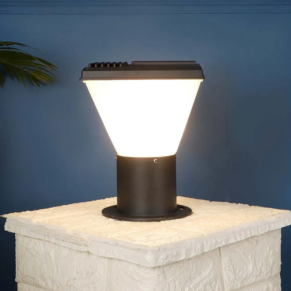 Black Framed Bright White Conical Outdoor Gate Light Single Piece