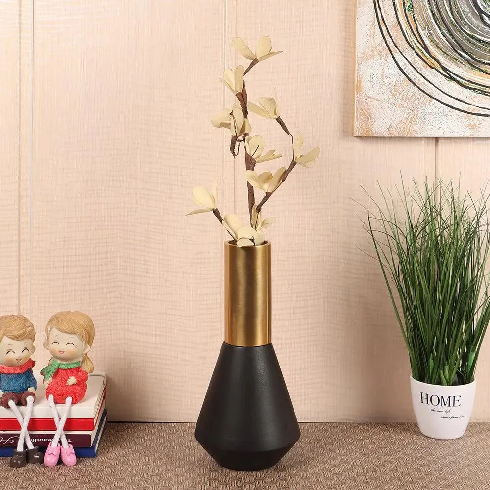 Black Geometric Base Rose Gold Metal Flower Vase