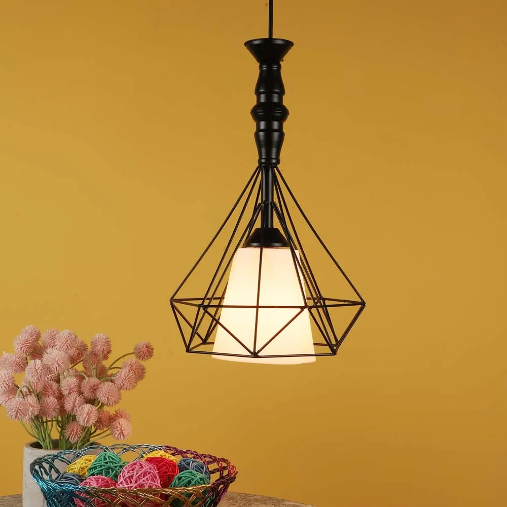 Black Geometric Metal Encased White Cluster Hanging Lights
