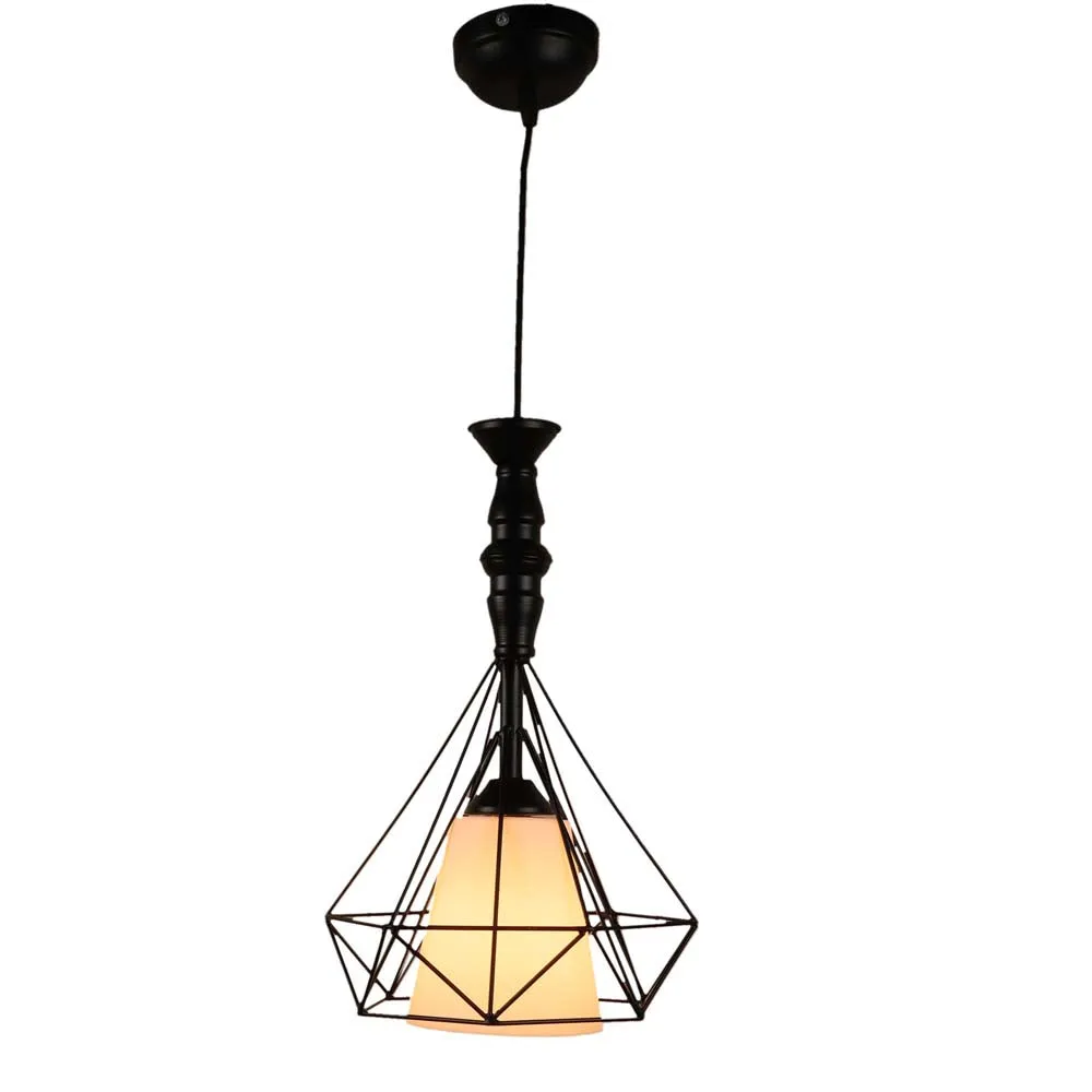Black Geometric Metal Encased White Cluster Hanging Lights