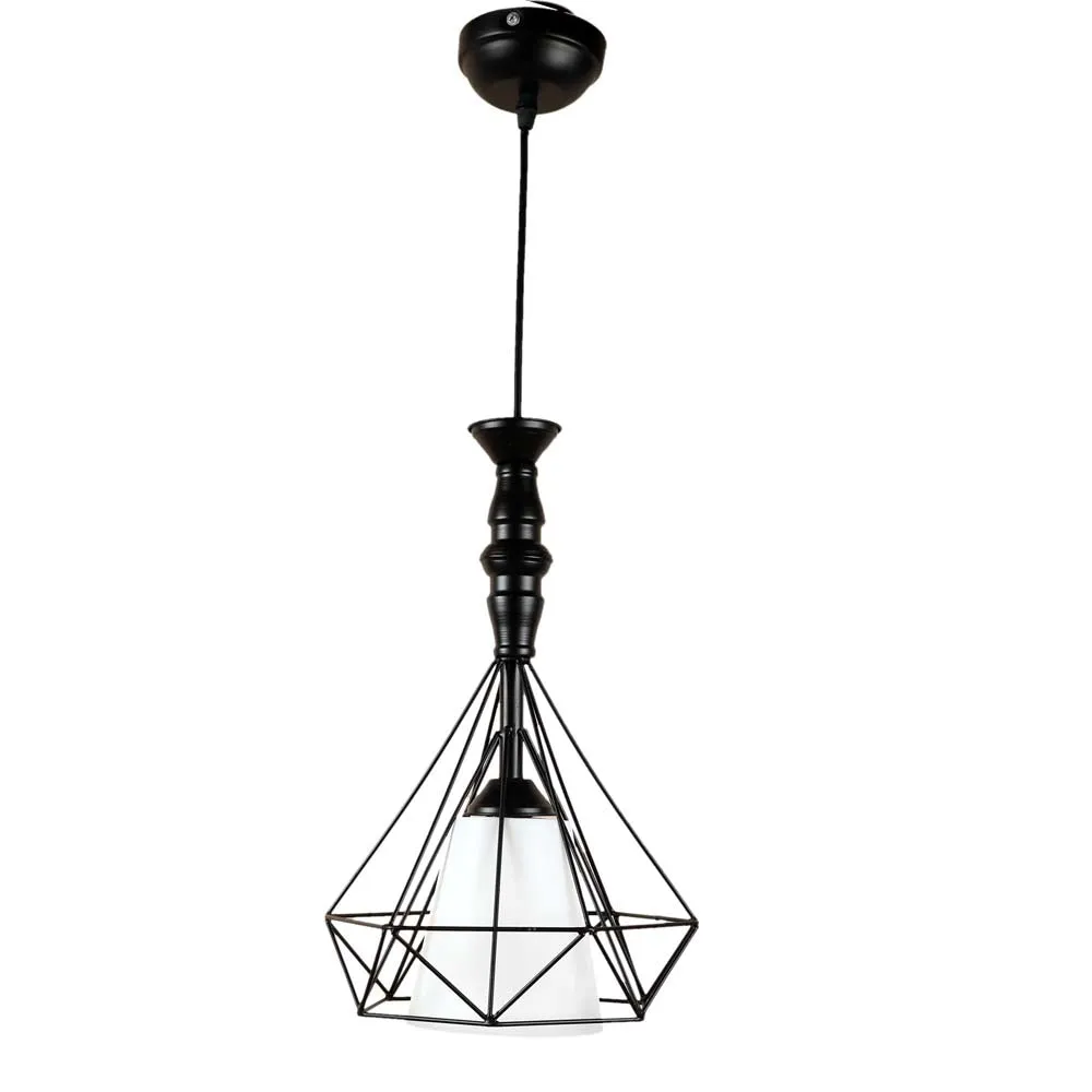 Black Geometric Metal Encased White Cluster Hanging Lights