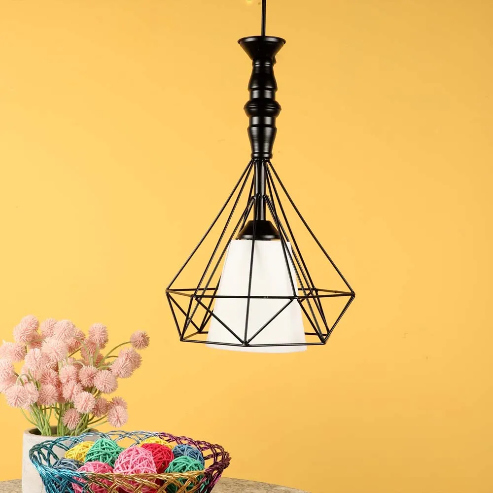 Black Geometric Metal Encased White Cluster Hanging Lights