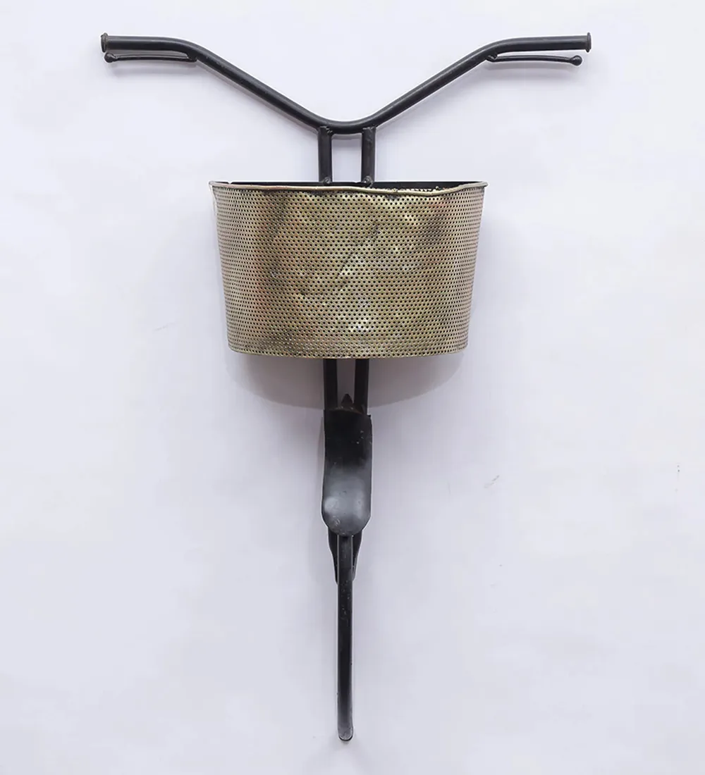 Black & Gold Cycle with Basket Metal Wall Art for Living Room