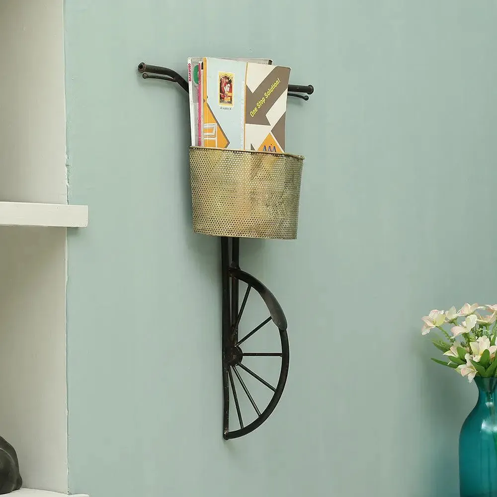 Black & Gold Cycle with Basket Metal Wall Art for Living Room