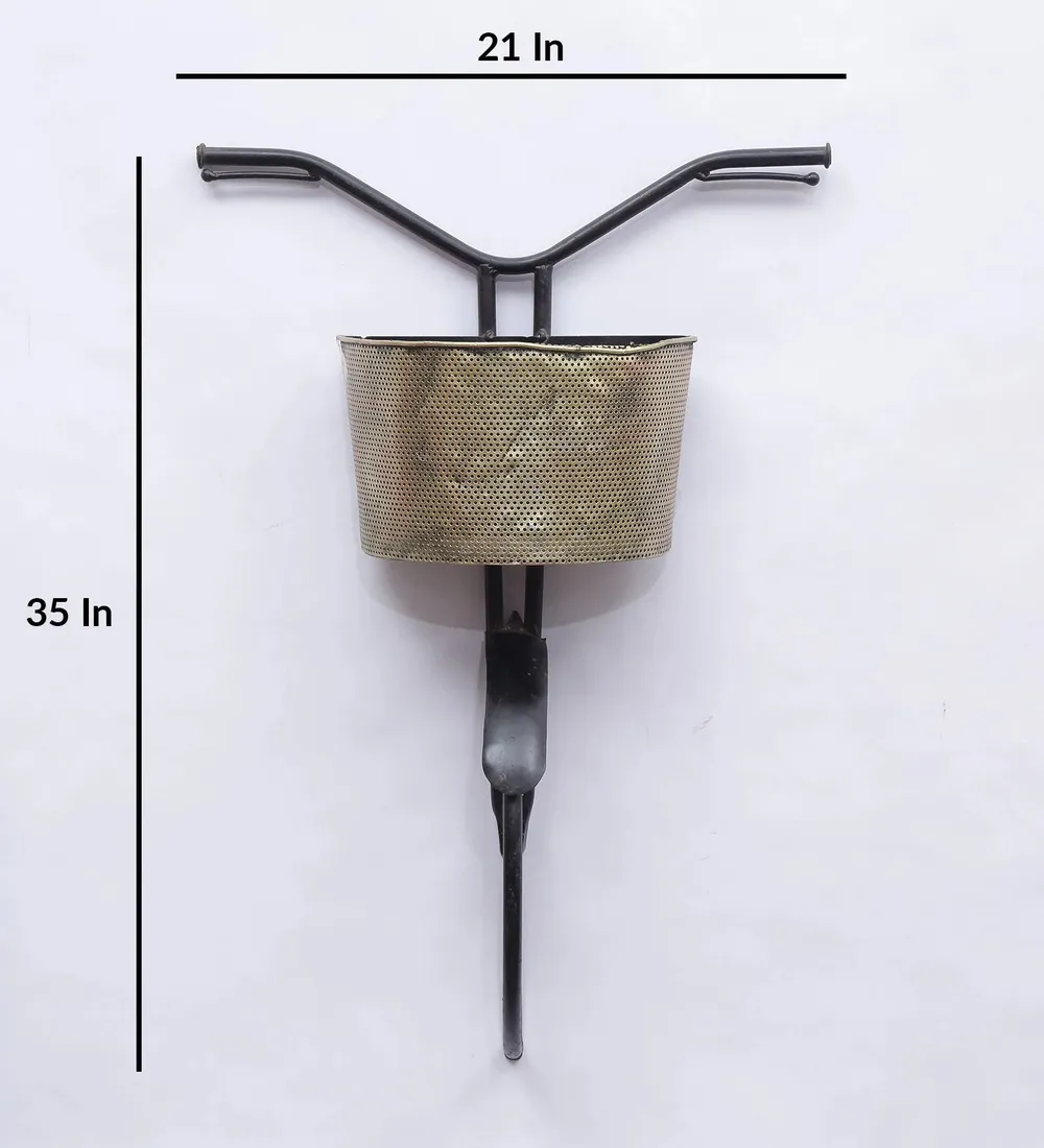 Black & Gold Cycle with Basket Metal Wall Art for Living Room