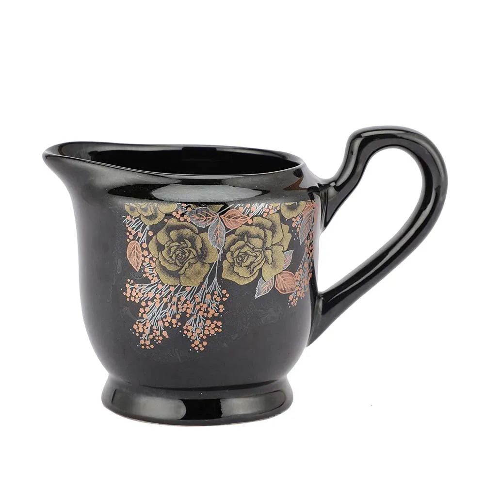 Black & Gold Floral Patterned Ceramic Tea Set Of 15