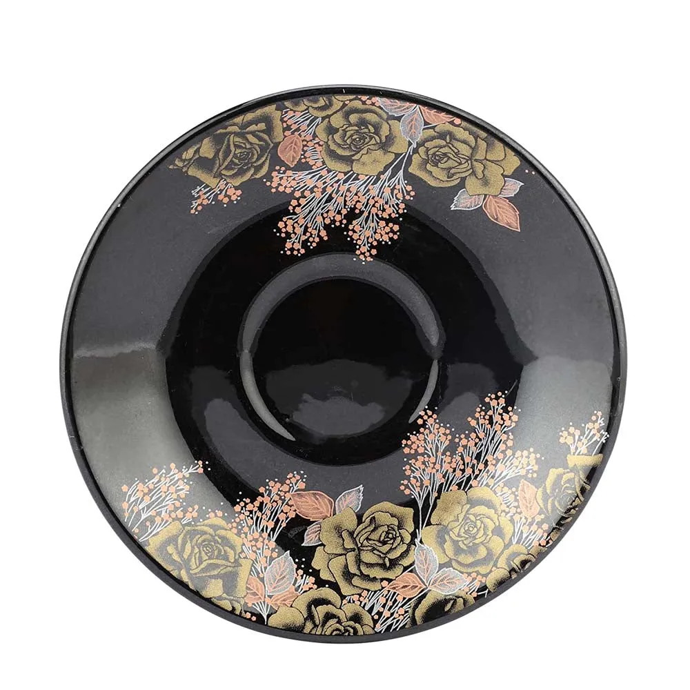 Black & Gold Floral Patterned Ceramic Tea Set Of 15