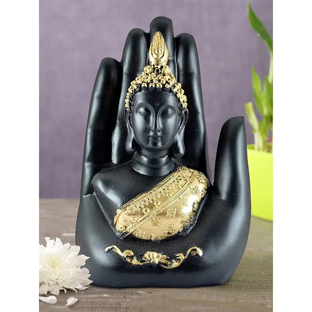 Black & Gold Toned Detailed Buddha In Palm Showpiece