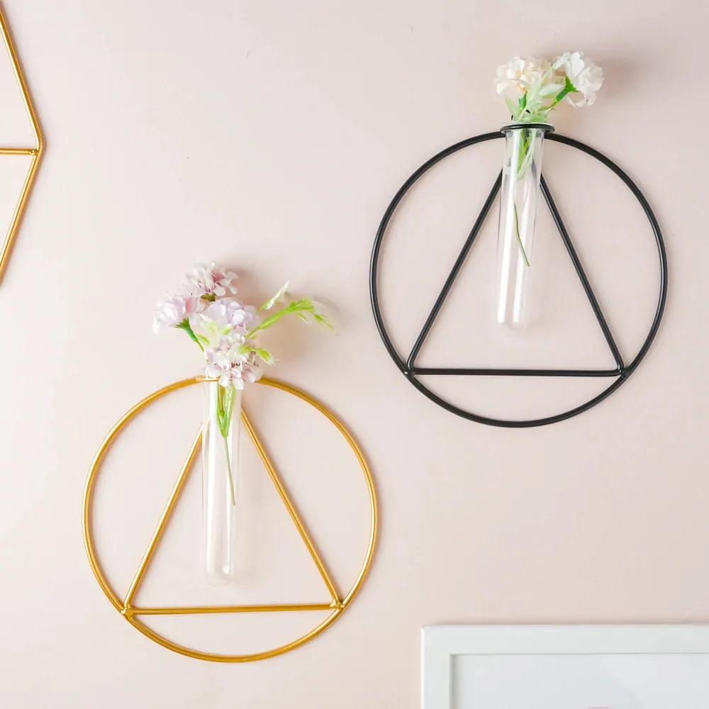 Black & Golden Circular Wall Decorative Test Tube Vase Set Of 2