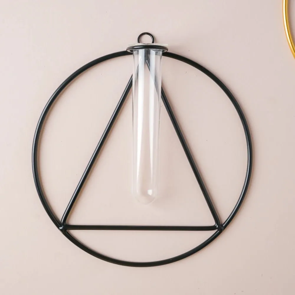 Black & Golden Circular Wall Decorative Test Tube Vase Set Of 2