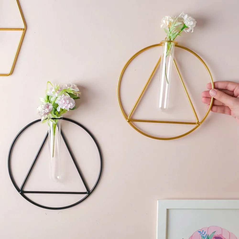 Black & Golden Circular Wall Decorative Test Tube Vase Set Of 2