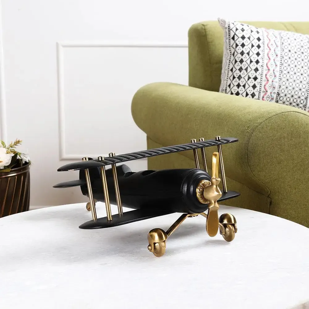 Black & Golden Matte Finish Handcrafted Aircraft Wooden Table Decor