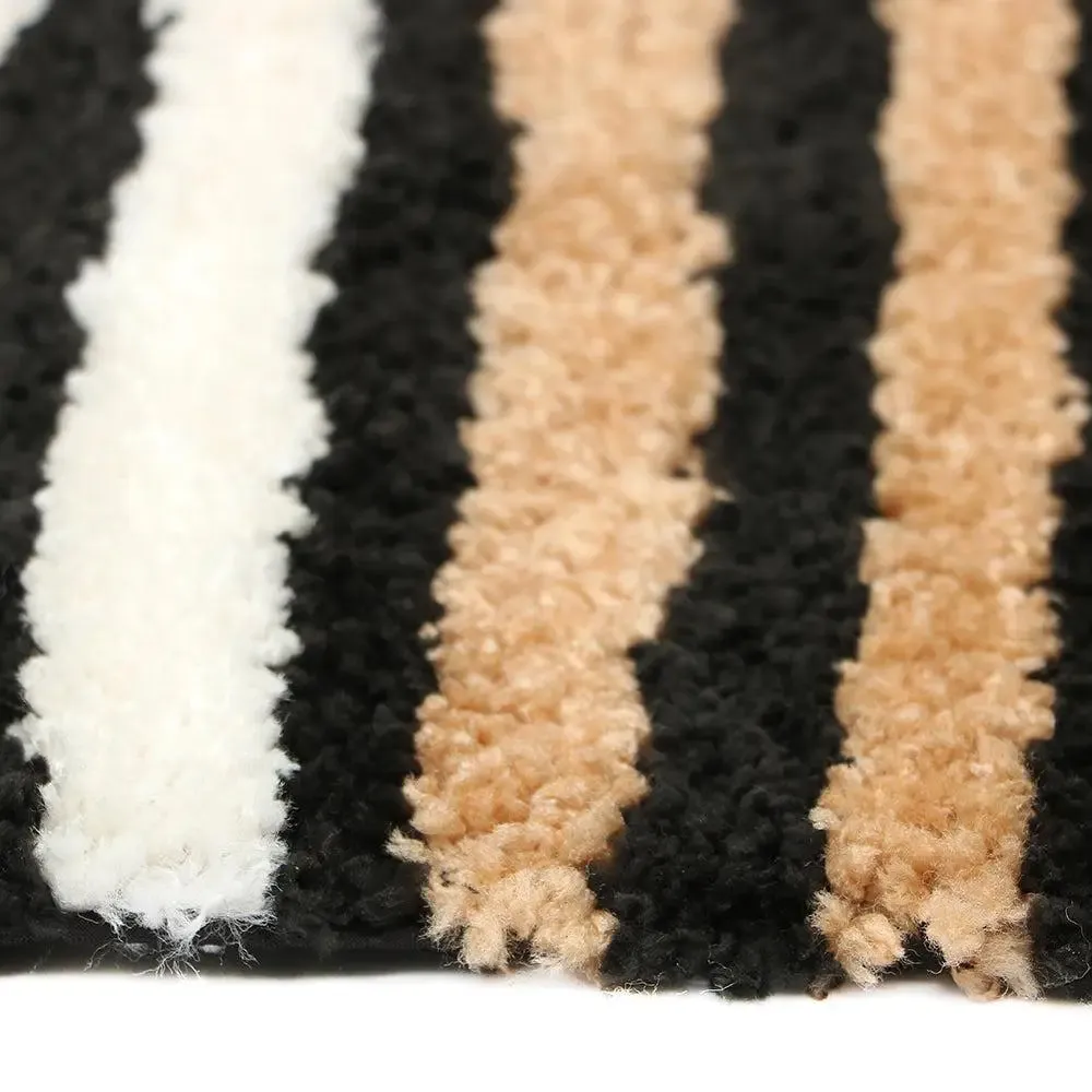 Black & Golden Striped Microfiber Soft Floor Runner