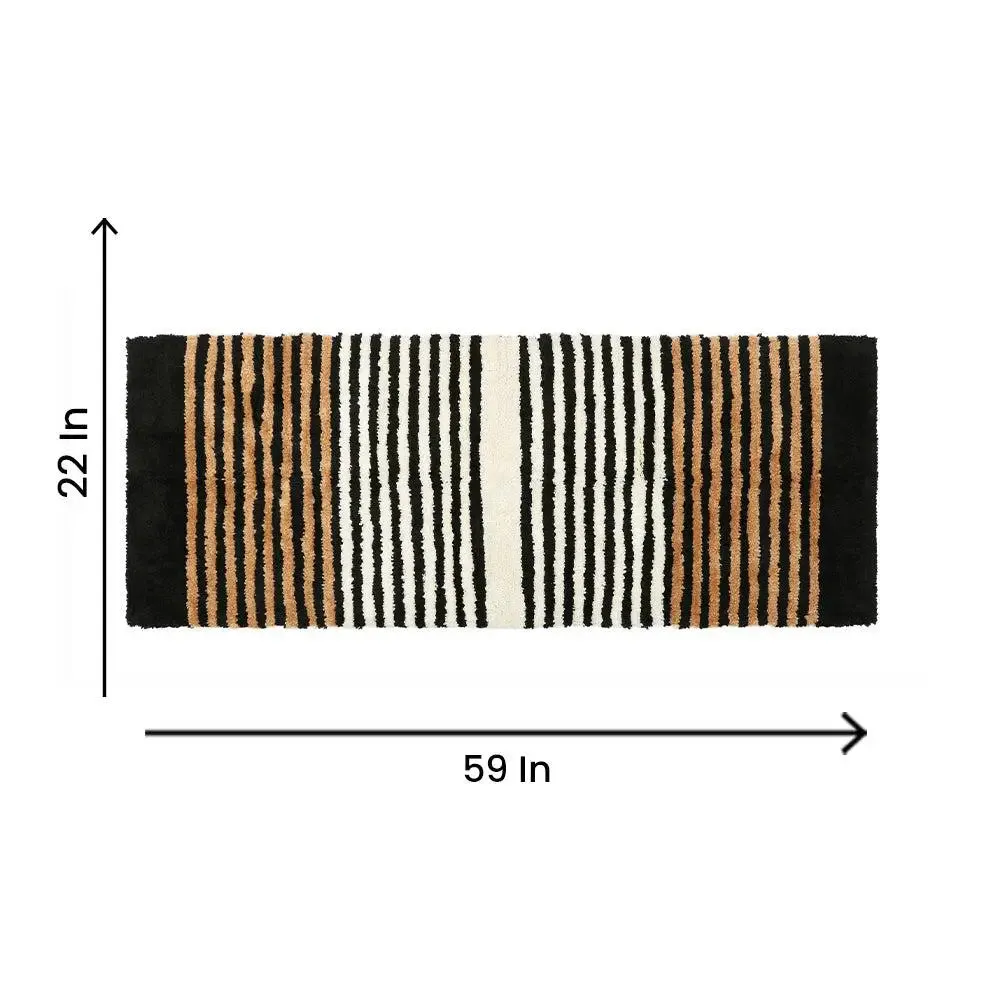 Black & Golden Striped Microfiber Soft Floor Runner