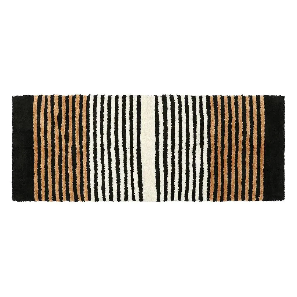 Black & Golden Striped Microfiber Soft Floor Runner