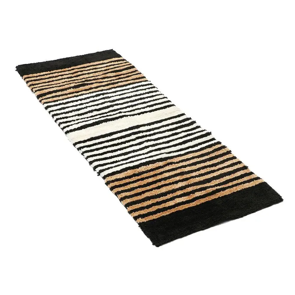Black & Golden Striped Microfiber Soft Floor Runner