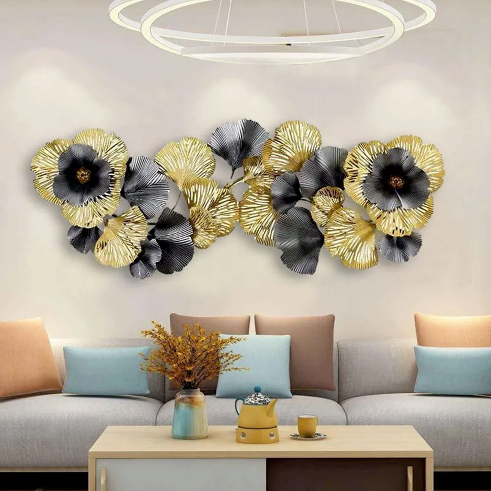 Black & Golden Wild Merging Flowers Metal Wall Art