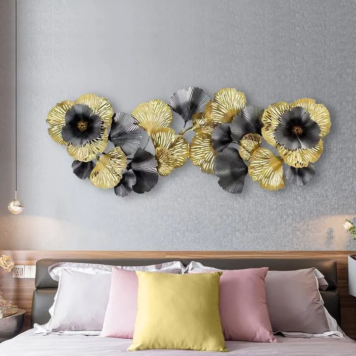 Black & Golden Wild Merging Flowers Metal Wall Art