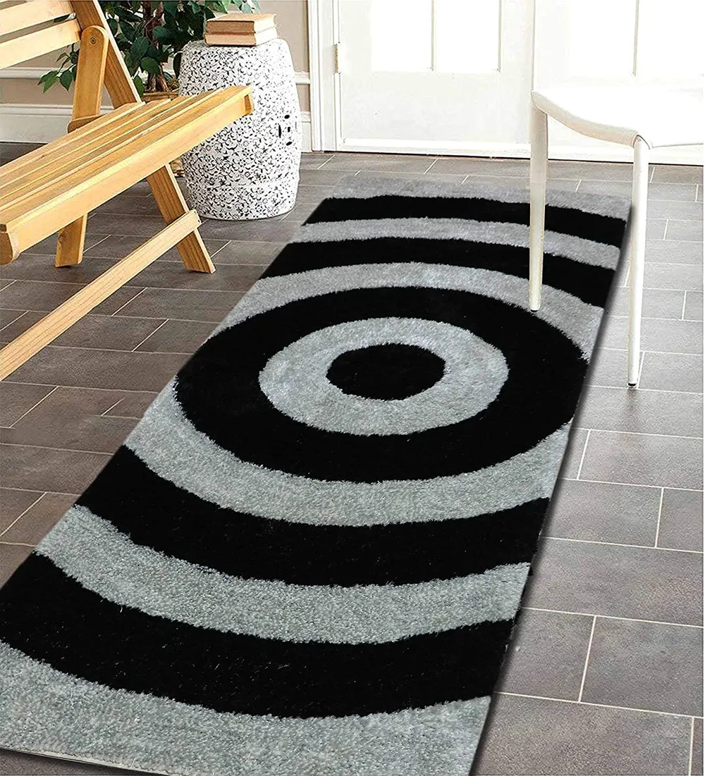 Black & Grey Spiral Designer Polyester Bedside Runner