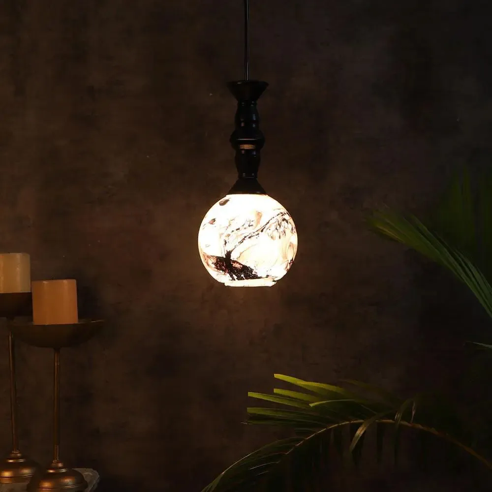 Black & Grey Splashed Single Globe Ceiling Light