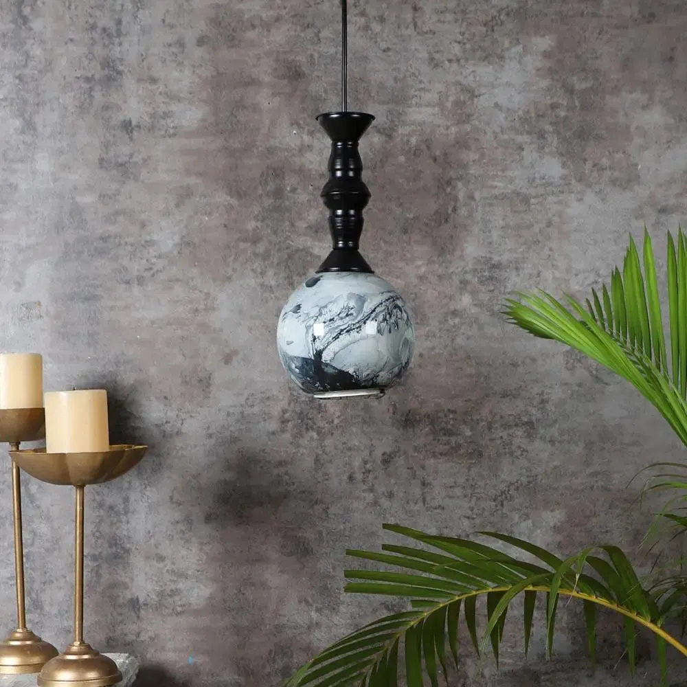 Black & Grey Splashed Single Globe Ceiling Light