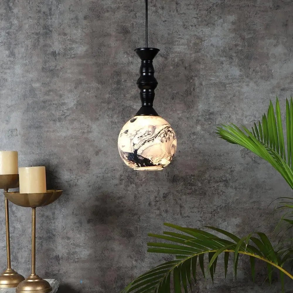 Black & Grey Splashed Single Globe Ceiling Light