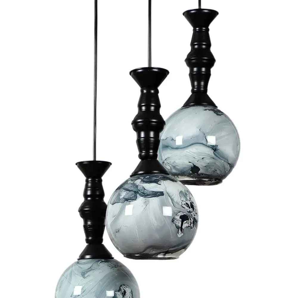 Black & Grey Splashed Trio Globe Cluster Ceiling Light