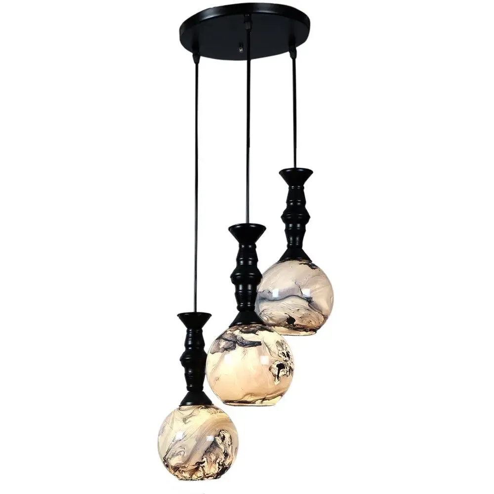 Black & Grey Splashed Trio Globe Cluster Ceiling Light
