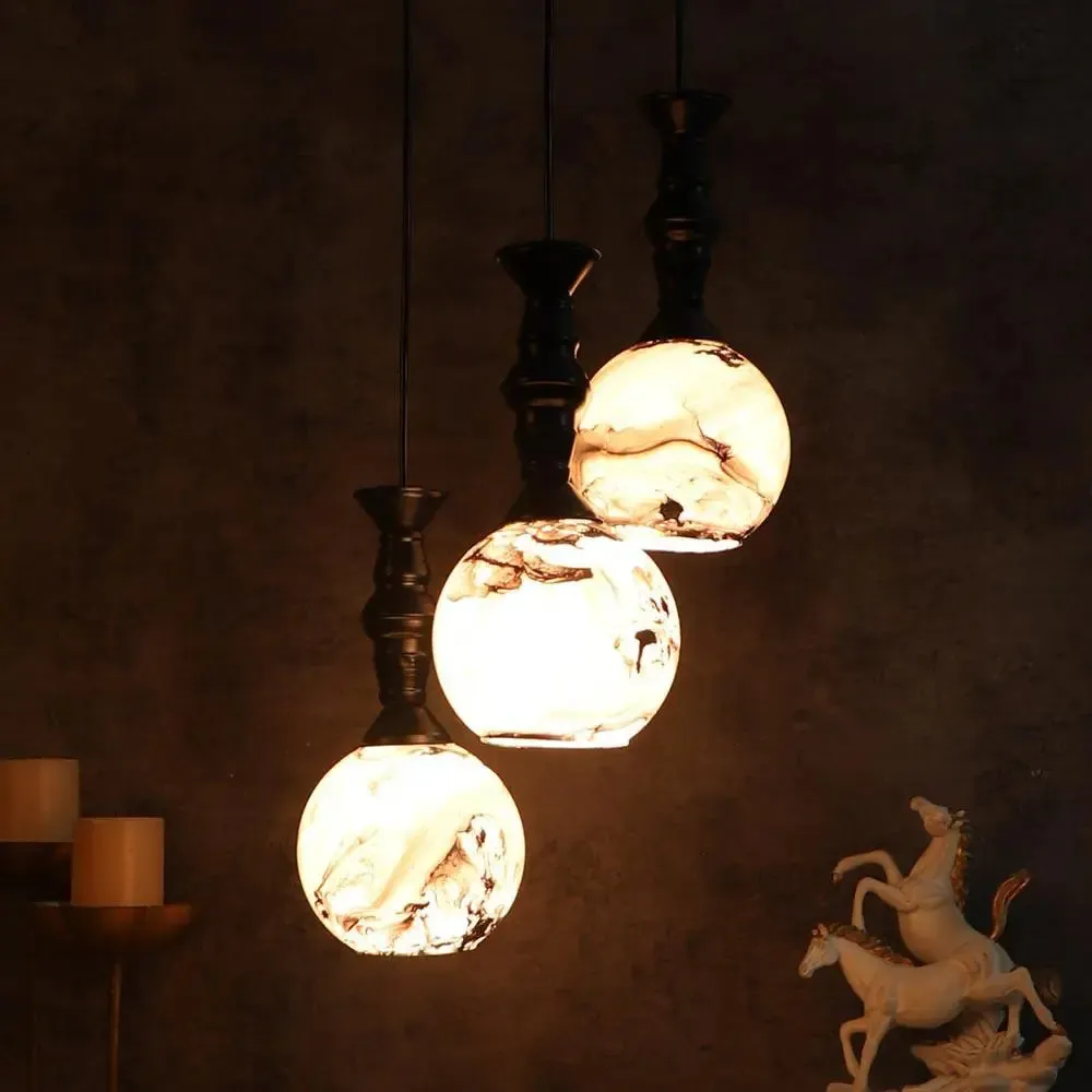 Black & Grey Splashed Trio Globe Cluster Ceiling Light
