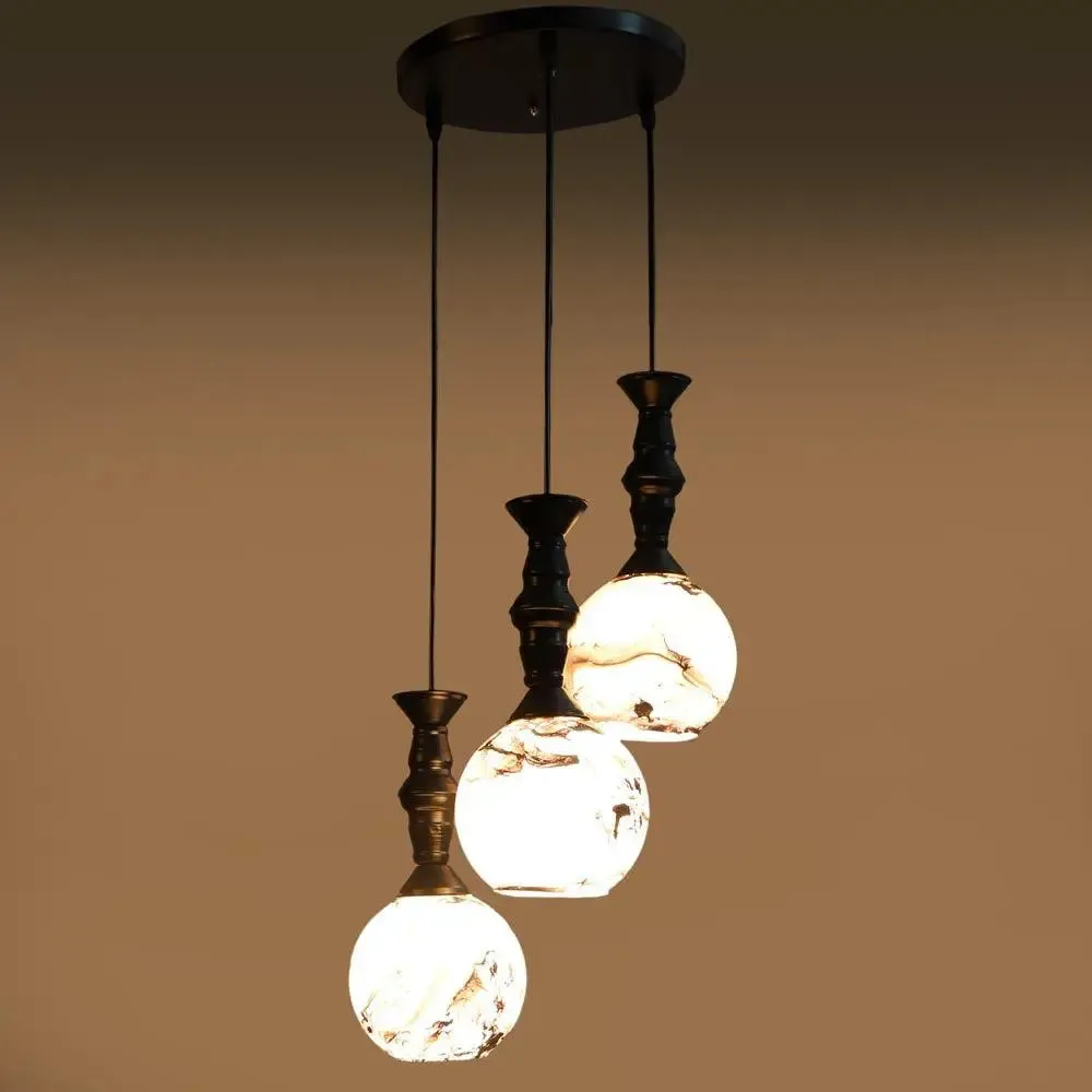Black & Grey Splashed Trio Globe Cluster Ceiling Light