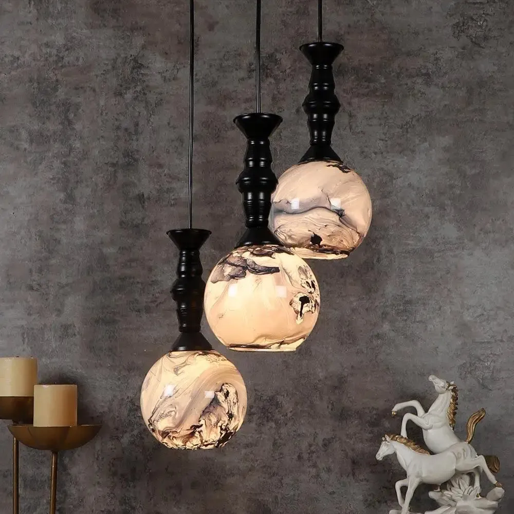 Black & Grey Splashed Trio Globe Cluster Ceiling Light