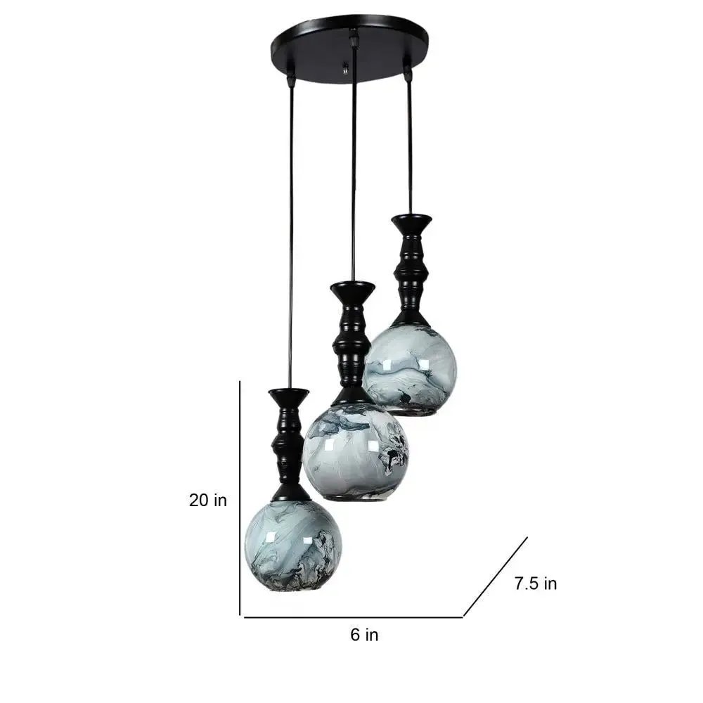 Black & Grey Splashed Trio Globe Cluster Ceiling Light